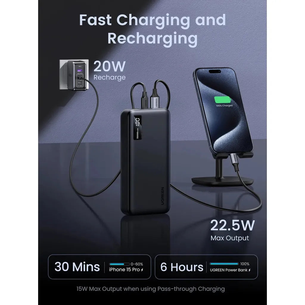 UGREEN 20000mAh PD-20W 2-way Fast Charging - Black
