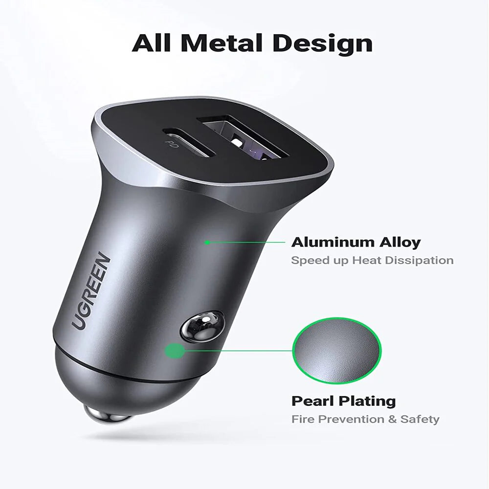 UGREEN A+C Dual-Port Car Charger PD30W+SCP22.5W - Space Gray