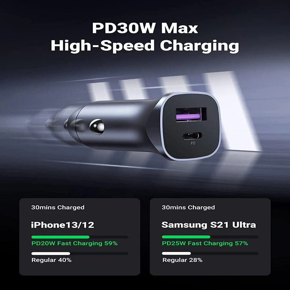UGREEN A+C Dual-Port Car Charger PD30W+SCP22.5W - Space Gray