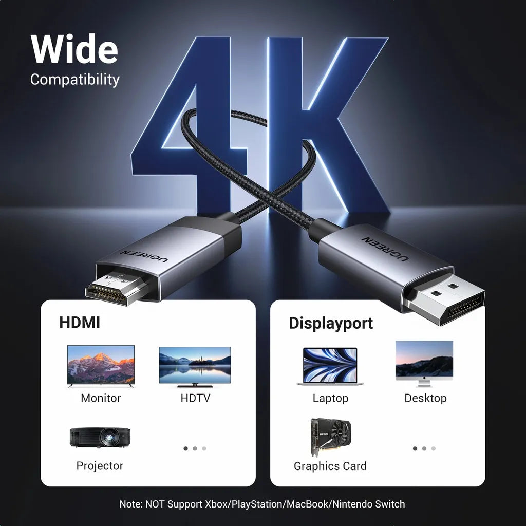 UGREEN DP to HDMI 4K Cable 2m - black