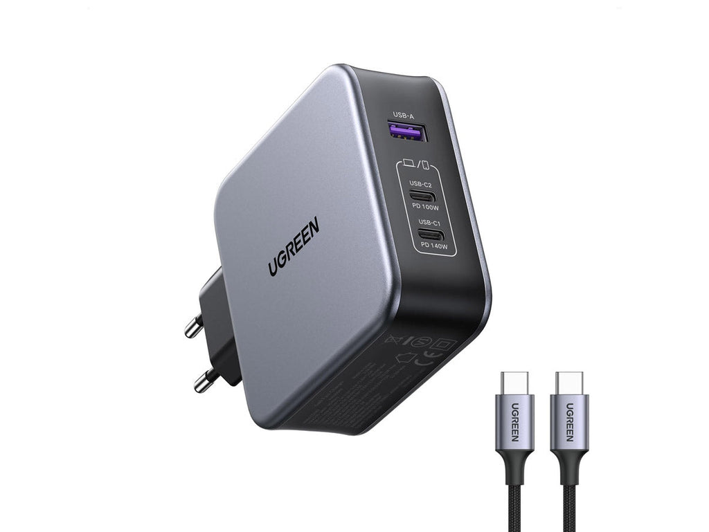 شاحن سريع UGREEN GaN بقوة 140 واط مع كابل USB-C - أسود