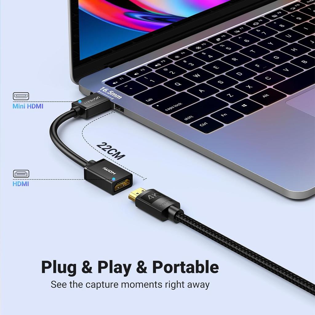 UGREEN Mini HDMI Male to HDMI Female Adapter Cable 22cm - Black