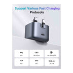 شاحن سريع UGREEN Nexode 30W USB-C PD GaN قابل للطي للمملكة المتحدة - أسود