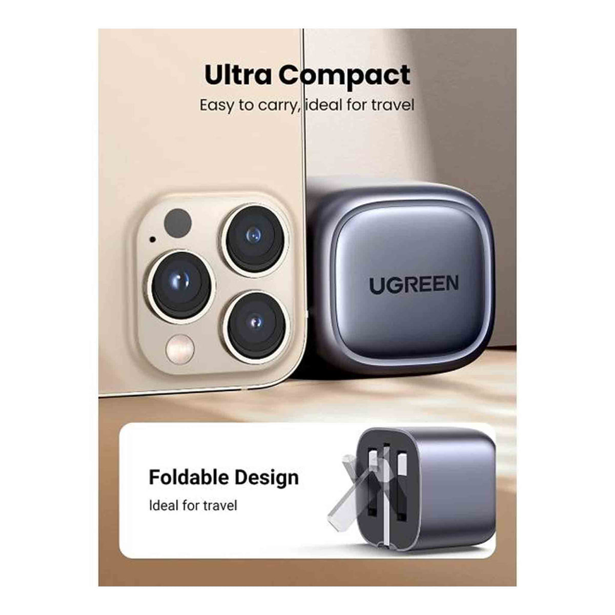 شاحن سريع UGREEN Nexode 30W USB-C PD GaN قابل للطي للمملكة المتحدة - أسود