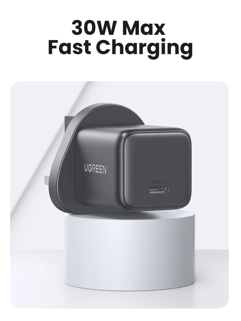 UGREEN 30W One Port USB-C GaN Fast Charger UK - Space Grey