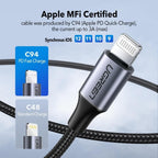كيبل UGREEN USB-C إلى لايتنينج 20 واط، مضفر بغلاف من الألومنيوم، 1 متر - فضي