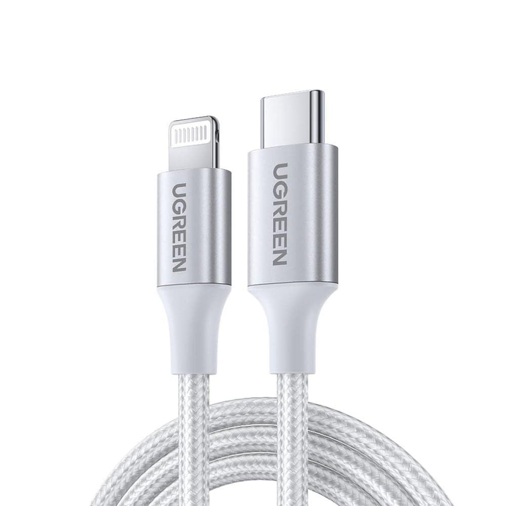 كيبل UGREEN USB-C إلى لايتنينج 20 واط، مضفر بغلاف من الألومنيوم، 1 متر - فضي