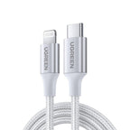 كيبل UGREEN USB-C إلى لايتنينج 20 واط، مضفر بغلاف من الألومنيوم، 1 متر - فضي
