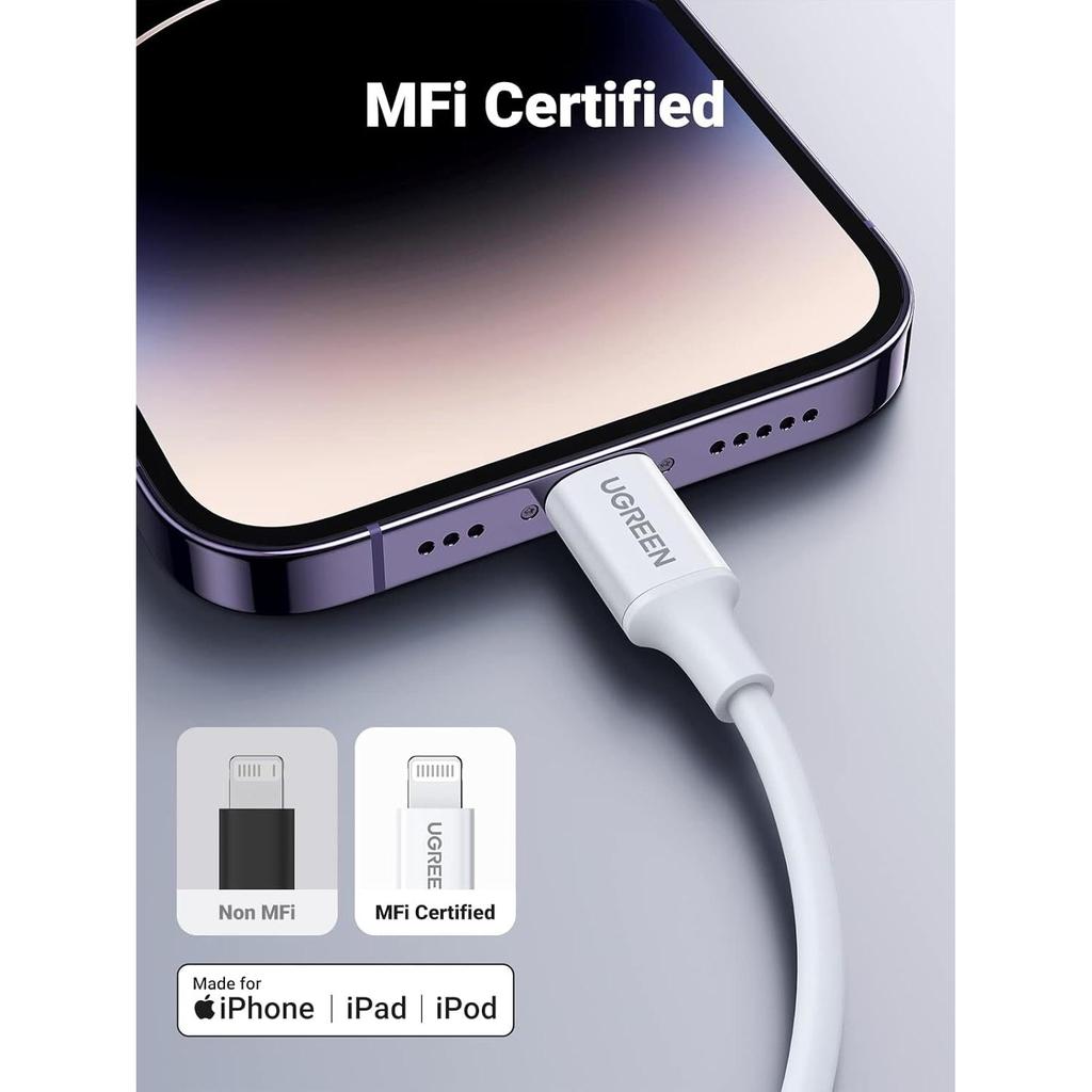 UGREEN USB-C to Lightning M/M Cable Rubber Shell 2m 60W - White