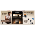 UGREEN 100W GaN Fast Charger with Retractable Cable USB-C 3-port - Space Gray