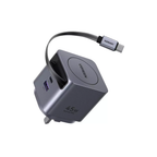 UGREEN 65W GaN Fast Charger with Retractable Cable USB-C 2-port - Space Gray