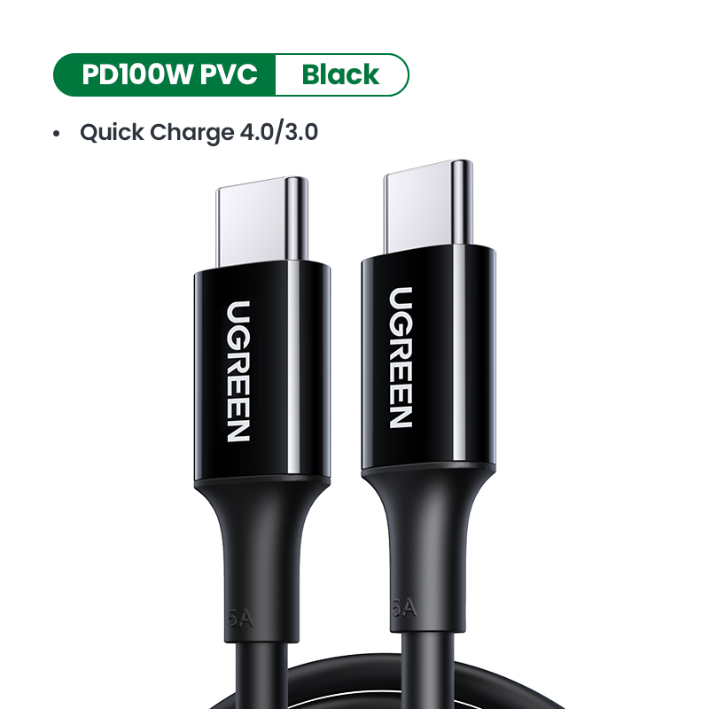 كابل شحن UGREEN USB-C إلى USB-C بقوة 100 واط - 2 متر - أسود