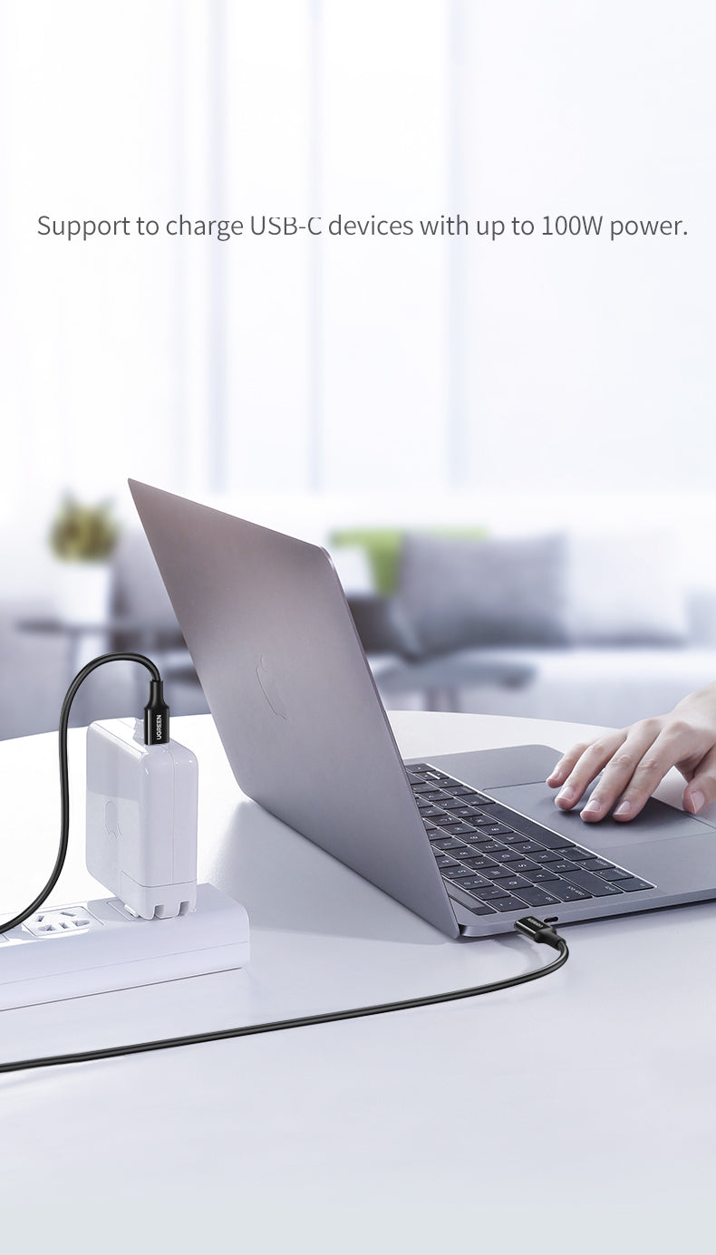 كابل شحن UGREEN USB-C إلى USB-C بقوة 100 واط - 2 متر - أسود