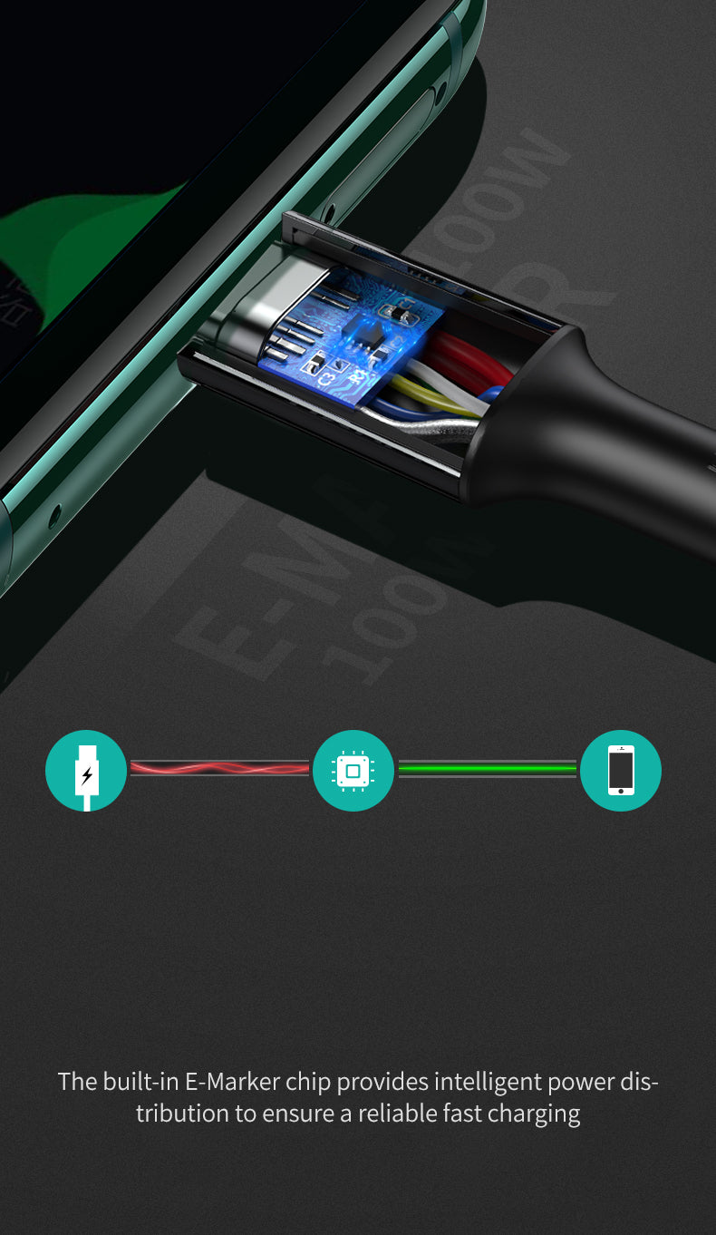 كابل شحن UGREEN USB-C إلى USB-C بقوة 100 واط - 2 متر - أسود