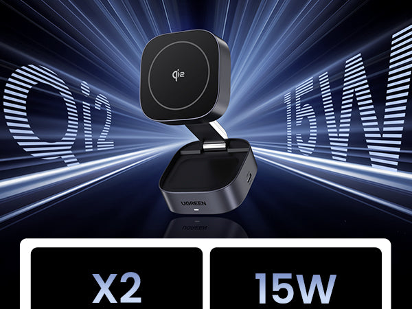 UGREEN 2-in-1 Magnetic Wireless Charger 15W - Space Gray