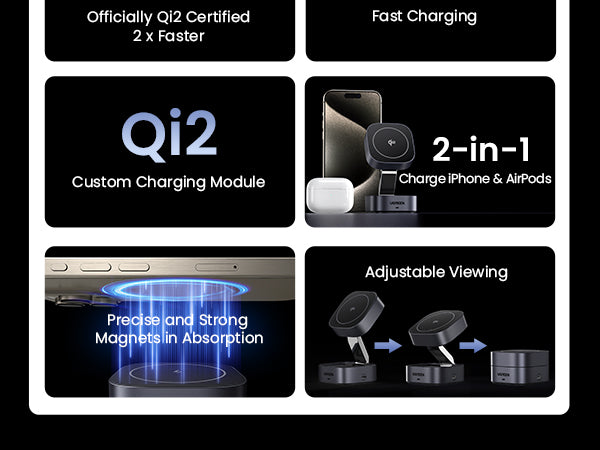 UGREEN 2-in-1 Magnetic Wireless Charger 15W - Space Gray