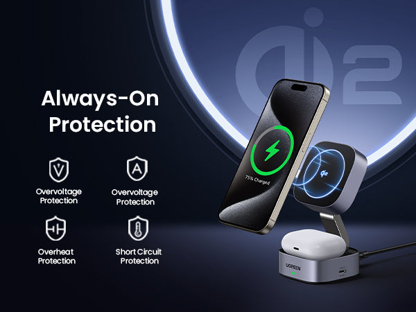 UGREEN 2-in-1 Magnetic Wireless Charger 15W - Space Gray