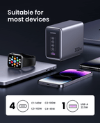 شاحن UGREEN Nexode 300W بـ5 منافذ PD GaN سريع قابس بريطاني - رمادي