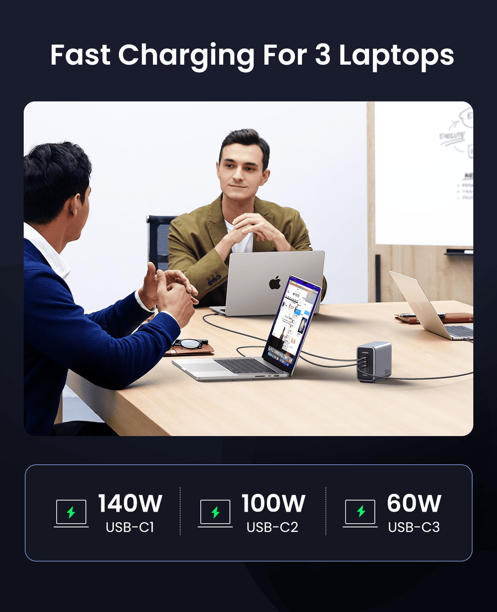 شاحن UGREEN Nexode 300W بـ5 منافذ PD GaN سريع قابس بريطاني - رمادي